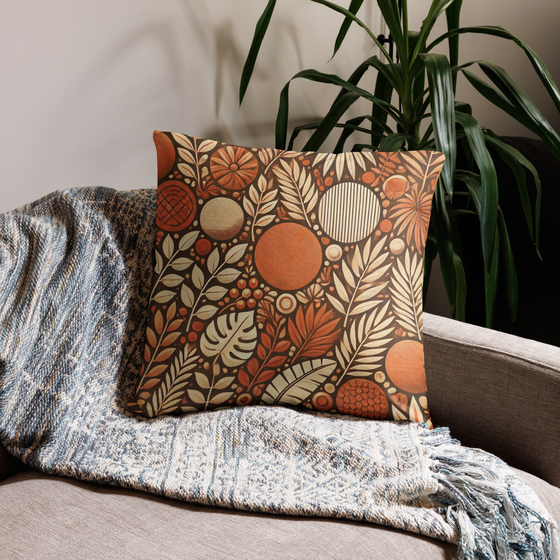coussin feuilles marron