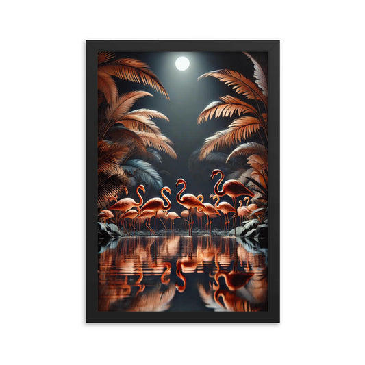 poster flamant rose cadre noir